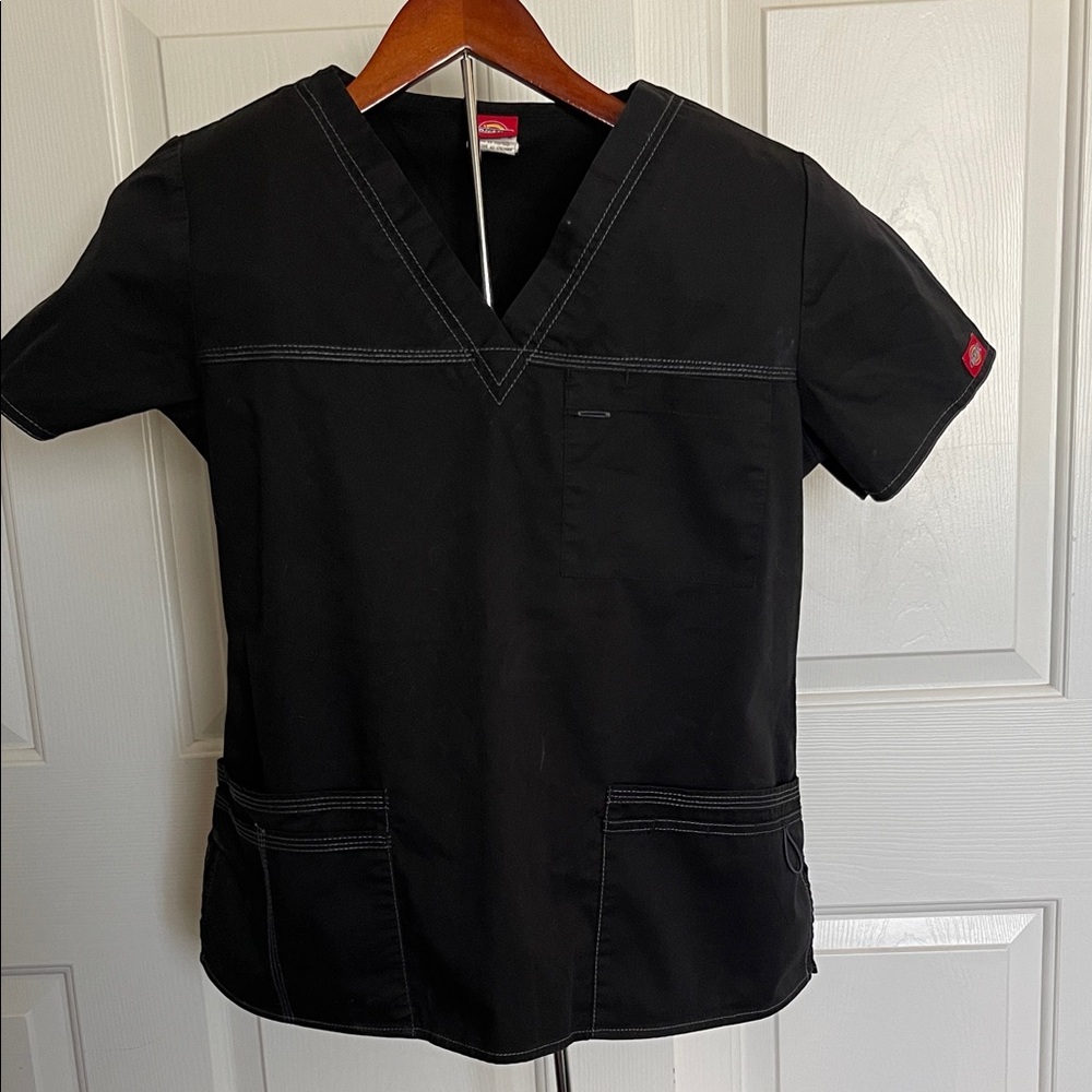 Dickies Black V-Neck Scrub Top